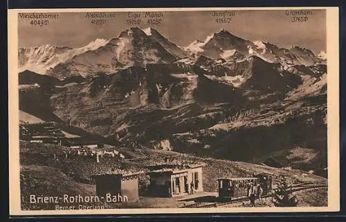 AK Berner Oberland, Brienz-Rothorn-Bergbahn mit Jungfrau, Mönch und Eiger