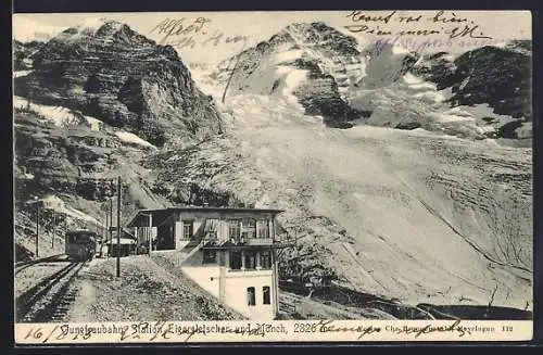 AK Station Eigergletscher und Mönch, Jungfraubahn, Bergbahn