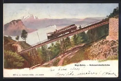 AK Rigi-Bahn bei der Auffahrt an der Schnurtobelbrücke