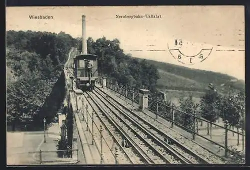 AK Wiesbaden, Nerobergbahn bei der Talfahrt