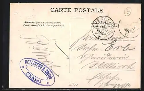 AK Uetliberg, Panorama mit Bergbahn an einer Station