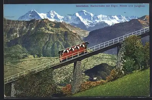 AK Interlaken, Harderbahn mit Eiger, Mönch & Jungfrau