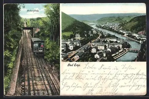 AK Bad Ems, Malbergbahn fährt durch Waldpartie
