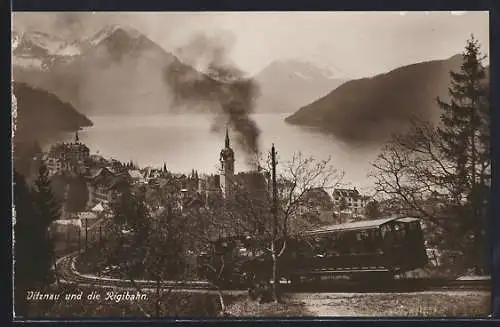AK Vitznau, Ortsansicht und die Rigibahn