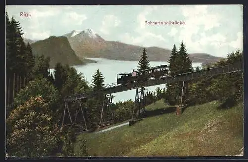 AK Vitznau, Rigi-Bahn, Bergbahn auf der Schnurtobelbrücke