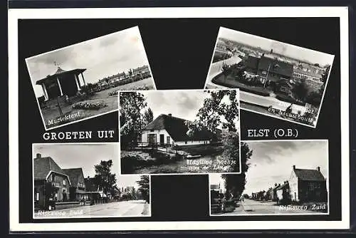 AK Elst /O. B., Muziektent, Rijksweg Zuid, Dorpstraat en Nieuwbouw