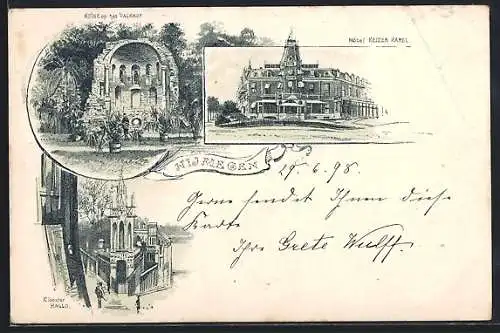 Lithographie Nijmegen, Hotel Keizer Karel, Ruine op het Valkhof, Klooster