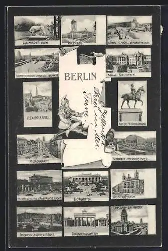 Mikroskop-AK Berlin, Alexanderplatz, Jannowitzbrücke, Gendarmenmarkt und Bahnhof Friedrichstrasse