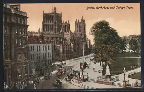 AK Bristol, Cathedral and College Green, Strassenbahn