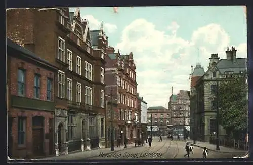 AK Leicester, Horsefair Street, Strassenbahn