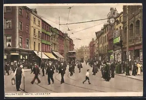 AK Leicester, Gallowtree Gate, Strassenbahn