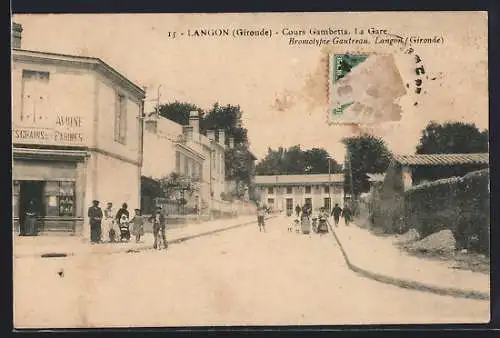 AK Langon, Cours Gambetta, La Gare, Bahnhof