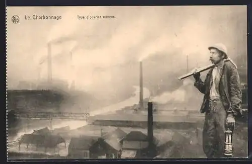 AK Souvenir du Pays Noir, französischer Bergmann und Zeche