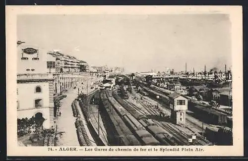 AK Alger, Les Gares de chemin de fer et le Splendid Plein Air, Bahnhof
