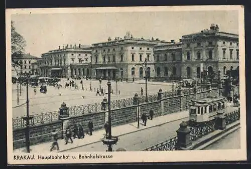 AK Krakau-Krakow, Hauptbahnhof mit Strassenbahn und Bahnhofstr.