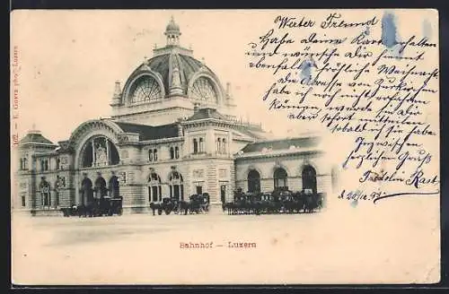 AK Luzern, Bahnhof mit Kutschen