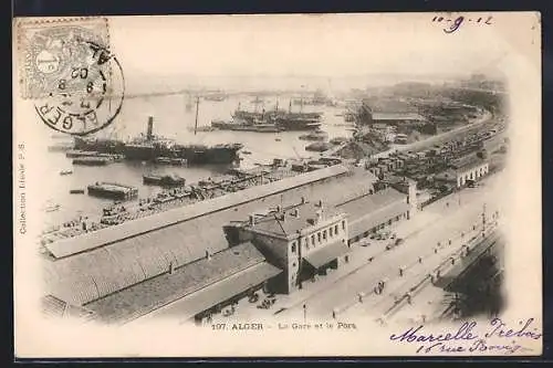 AK Alger, La Gare et le Port, Bahnhof