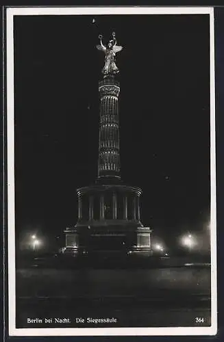 AK Berlin-Tiergarten, Siegessäule bei Nacht