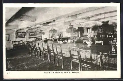 AK Kriegsschiff H. M. S. Vernon, The Ward Room, Innenansicht