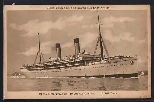 AK Passagierschiff Balmoral Castle der Union-Castle Line sticht in See