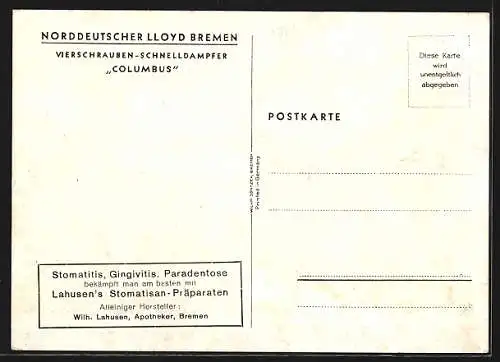 AK Passagierschiff Columbus in voller Fahrt