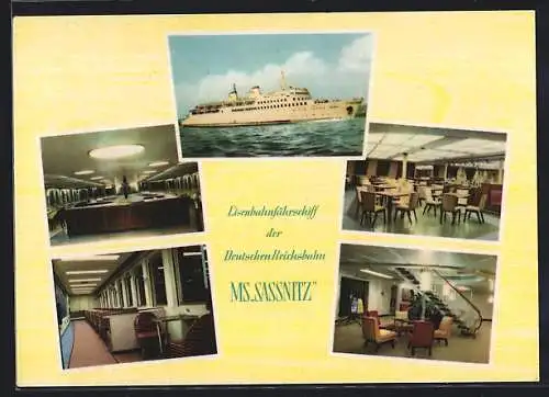 AK Passagierschiff der Deutschen Reichsbahn MS Sassnitz in verschiedenen Ansichten