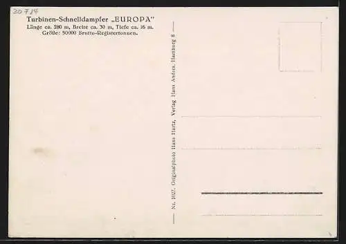 AK Schnelldampfer Europa auf See