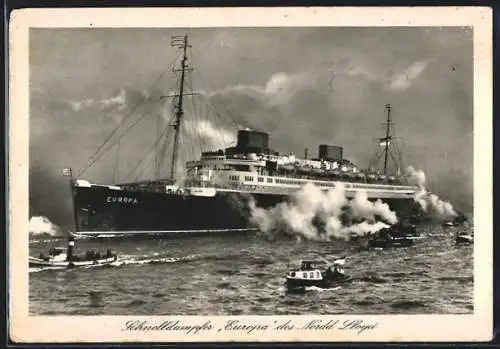 AK Passagierschiff Schnelldampfer Europa des Nordd. Lloyd mit Begleitbooten