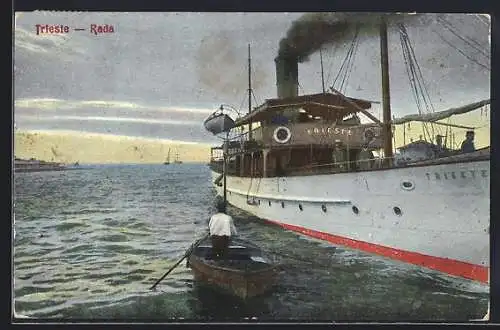 AK Dampfer Trieste vor Anker