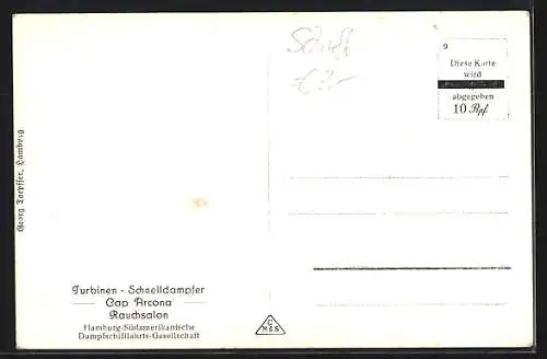 AK Turbinen-Schnelldampfer Cap Arcona, Rauchsalon, Innenansicht