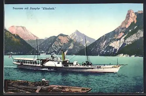 AK Traunsee mit Dampfer Elisabeth
