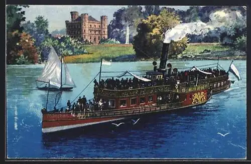 AK Berg / Starnberger See, Schloss Berg, Seepartie mit Dampfer