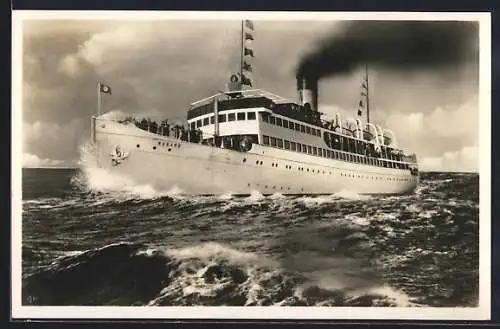 AK Ostsee-Dampfer SS Rugard in stürmischer See, Passagierdampfer