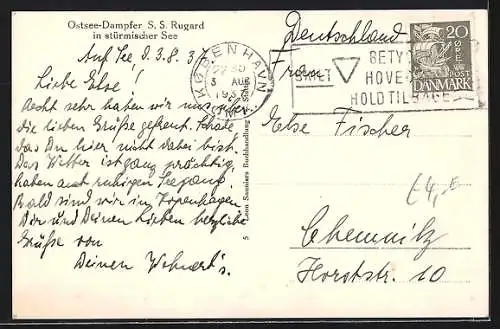 AK Ostsee-Dampfer SS Rugard in stürmischer See, Passagierdampfer