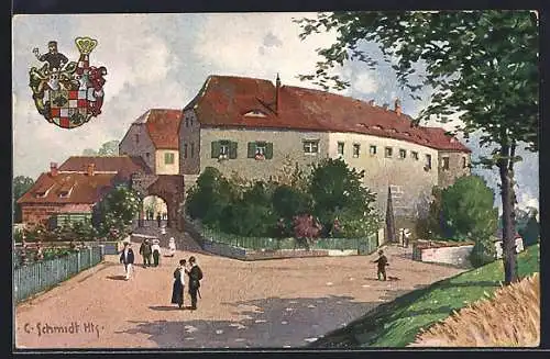 Künstler-AK Rödelsee, Schlossgut Schwanberg, Wappen