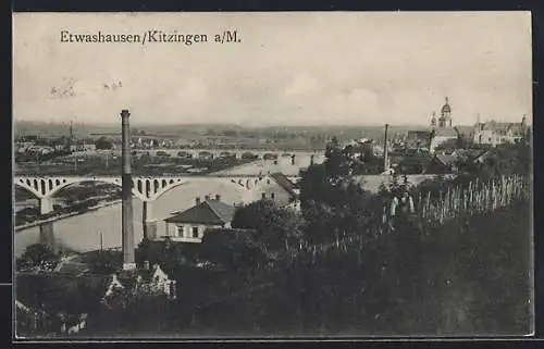 AK Kitzingen-Etwashausen, Ortsansicht, Flusspartie mit Brücke