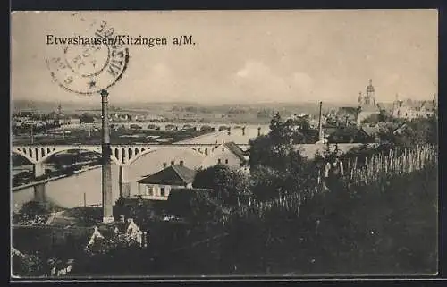 AK Kitzingen-Etwashausen, Ortsansicht, Flusspartie mit Brücke