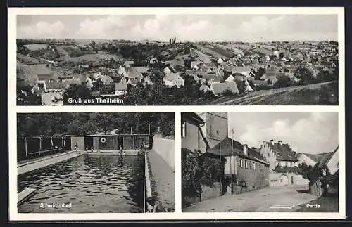 AK Theilheim / Würzburg, Schwimmbad und Ortspartie