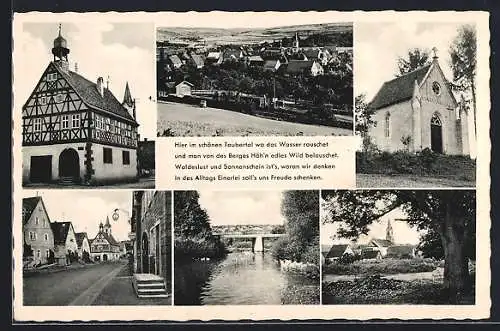 AK Bieberehren, Strassenpartie mit Gasthaus, Kirche, Fachwerkhaus