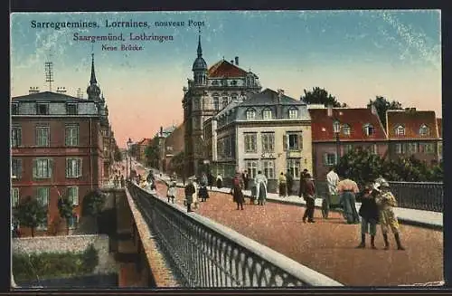 AK Saargemünd, Neue Brücke mit Passanten