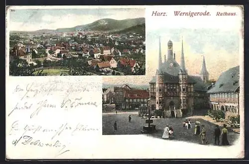 AK Wernigerode, Rathaus und Generalansicht