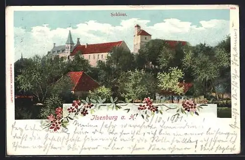 Lithographie Ilsenburg, Blick zum Schloss