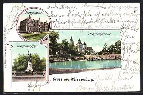 AK Weissenburg / Bayern, Progymnasium, Kriegerdenkmal, Ellingerthorpartie