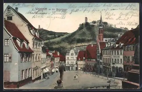 AK Weinheim a. d. B., Ortspartie mit Blick auf die Burg