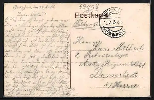 AK Weinheim a. d. B., Ortspartie mit Blick auf die Burg