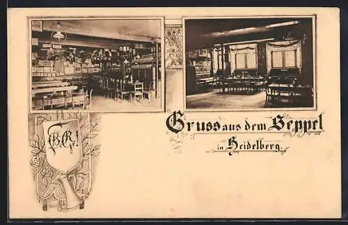 AK Heidelberg, Gasthaus zum Seppel, Innenansichten