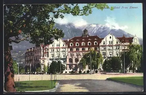 AK Meran, Hotel Frau Emma mit Bergpanorama