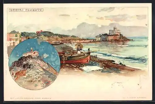 Künstler-AK Manuel Wielandt: Sestri Ponente, Madonna del Gazzo, Teilansicht mit Strand