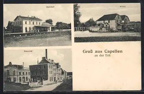 AK Capellen / Erft, Brauerei, Bahnhof, Mühle an der Erft