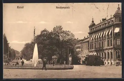 AK Basel, Aeschenplatz mit Strassenbahn